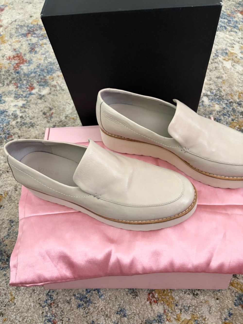 Vince Cream Leather Slip-On Loafer Flats